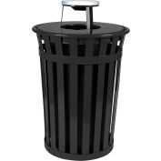 Witt Industries Outdoor Slatted Steel Trash Can With Ash Top, 36 Gallon, Black
