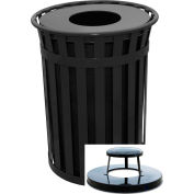 Witt Industries Outdoor Slatted Steel Trash Can With Raincap Top, 50 Gallon, Black