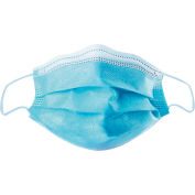 Masque facial jetable avec boucles d’oreille, bleu, 3 épaisseurs, 50/boîte