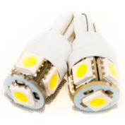 Race Sport T10 194 LED Auto Replacement Bulbs, Pair, 5050 Diode Technology, White, 12-24VDC