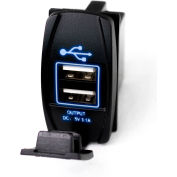 Race Sport LED Rocker Switch 2-Port USB Charge Panel w/ Blue Radiance