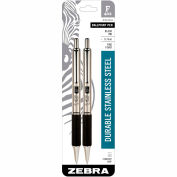 Zebra Retractable Ballpoint Pen F-402 - Black Ink - Stainless Steel Barrel - 2 Pack