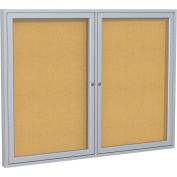 Tableau d’affichage fermé de Gand, 2 portes, 60 « L x 48 « H, cadre en liège naturel / argent