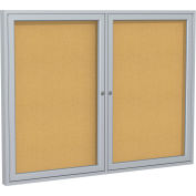 Tableau d’affichage fermé de Gand, 2 portes, 60 « L x 48 « H, cadre en liège naturel / argent