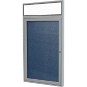 Ghent Enclosed Vinyl Bulletin Board - Outdoor - Illuminated Header - Navy - 36" x 30"