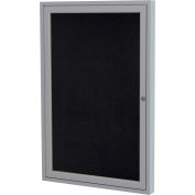 Ghent Enclosed Bulletin Board, 1 Door, 24"W x 36"H, Black Recycled Rubber/Silver Frame
