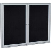 Ghent Enclosed Bulletin Board, 2 Door, 48"W x 36"H, Black Recycled Rubber/Silver Frame
