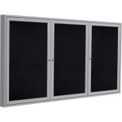 Ghent Enclosed Bulletin Board, 3 Door, 72"W x 36"H, Black Recycled Rubber/Silver Frame