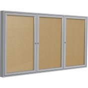 Ghent Enclosed Bulletin Board, Outdoor, 3 Door, 72"W x 48"H, Caramel Vinyl/Silver Frame