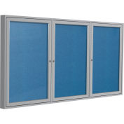 Ghent Enclosed Bulletin Board, Outdoor, 3 Door, 96"W x 48"H, Ocean Vinyl/Silver Frame