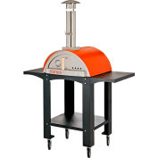 WPPO Karma 25 pouces, Four à pizza au feu de bois, Orange w / Black Stand sur 4 Roulettes & Étagère latérale