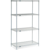 Nexel®, Nexelate®, Époxy argenté, 4 niveaux, Unité de démarrage d’étagères en fil, 36 « L x 18 " P x 63 " H