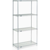 Nexel®, Nexelate®, Silver Epoxy, 4 Tier, Wire Shelving Starter Unit, 36"W x 18"D x 74"H