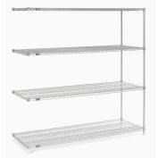 Nexel® 4 Shelf, Nexelate® Silver Epoxy Wire Shelving Unit, Add On, 72"W x 24"D x 74"H