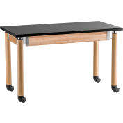 NPS Science Table with Casters - Chemical Resistant - Adjustable Height - 30" x 60" - Black/Oak