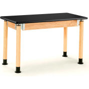 NPS Science Table - Chemical Resistant - Adjustable Height - 24"W x 60"L x 29"-41"H - Black/Oak