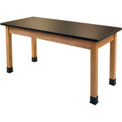 NPS Science Lab Table - Phenolic Top - 72"L x 30"W x 36"H - Black w/ Oak Legs