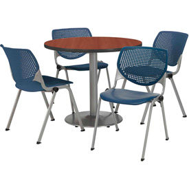 KFI - Table avec 4 chaises de pile de Poly avec ensemble arrière perforée