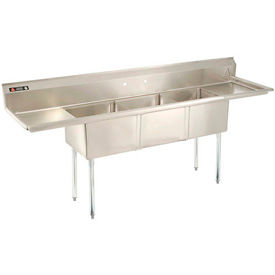 Freestanding Three Compartment Stainless Steel Sinks With Two Drainboards