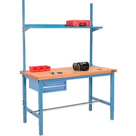 Global Industrial Pre-Configured Heavy Duty Height Adjustable Production Workbenches with Drawer, Uprights and Shelf