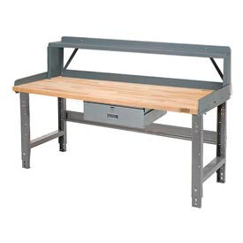 Global Industrial Pre-Configured Height Adjustable Workbench with Drawer, Riser and Backstops