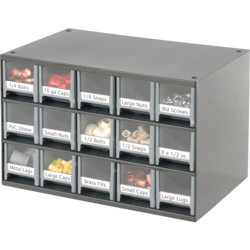 Akro-Mils Steel Drawer Bin Cabinet 17 inW x 11 Ind x 11 inH 15 Drawers Gray 19715