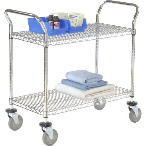 Nexel® Chrome Utility Cart w/2 Shelves & Poly Casters, 1200 lb