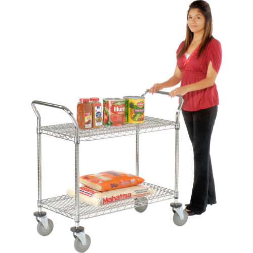 Nexel® Chrome Utility Cart w/2 Shelves & Poly Casters, 1200 lb