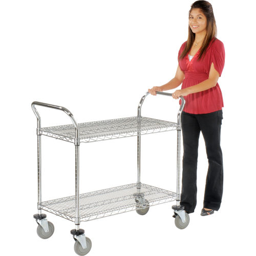 Nexel® Chrome Utility Cart w/2 Shelves & Poly Casters, 1200 lb