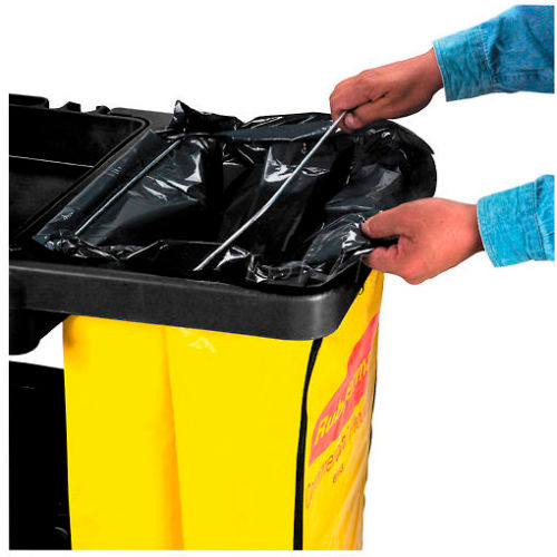 Rubbermaid® Janitor Cart w/Zippered Yellow Vinyl Bag-Black