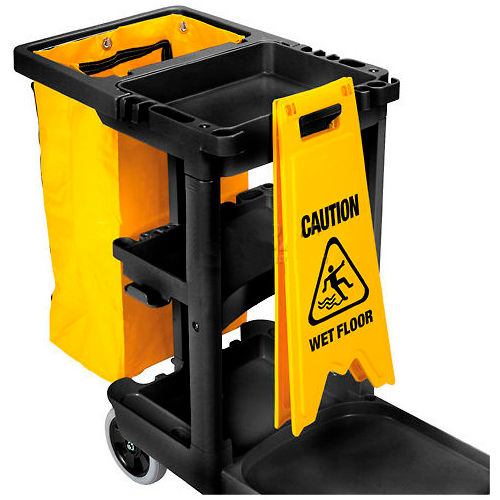 Rubbermaid® Janitor Cart w/Zippered Yellow Vinyl Bag-Black