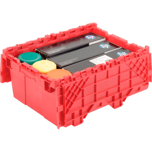 Global Industrial Plastic Attached Lid Shipping & Storage Container 21-7/8x15-1/4x17-1/4 Red