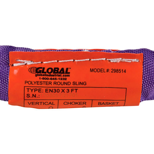 Global Industrial™ Polyester Round Sling, Endless, 3 Ft, 2600/2100/5200 Lbs  Cap