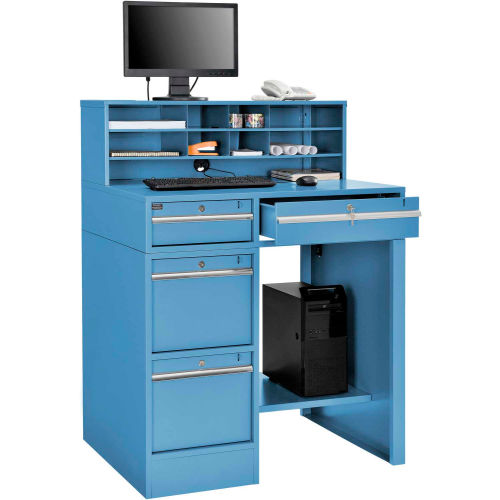 Global Industrial™ Pedestal Shop Desk w/ 4 Drawers & Shelf, 38W x 29D,  Blue