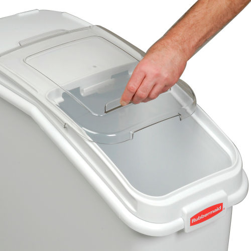 Rubbermaid® 3603-88 4.1 Cu. Ft Plastic Bin Truck with Clear Lid & Scoop