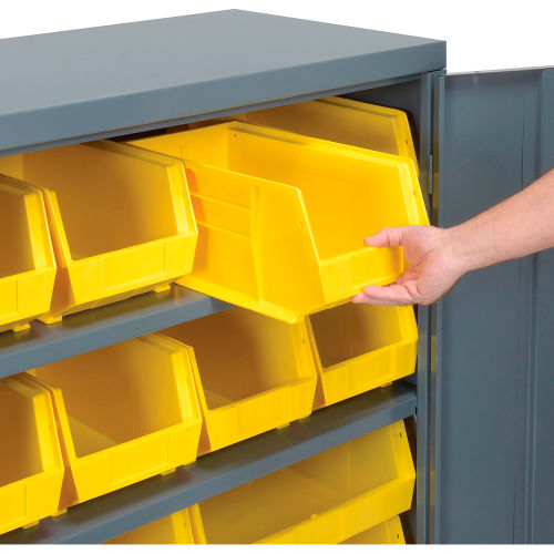 Global Industrial 500434 - Locking Storage Cabinet 36W x 18D x 42H with 12 Yellow Stacking Bins and 2 Shelves Assembled