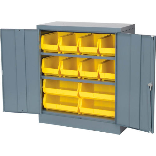 Global Industrial Locking Storage Cabinet w/ 12 Yellow Bins, 99 lbs.  Weight, 36W x 18D x 42H