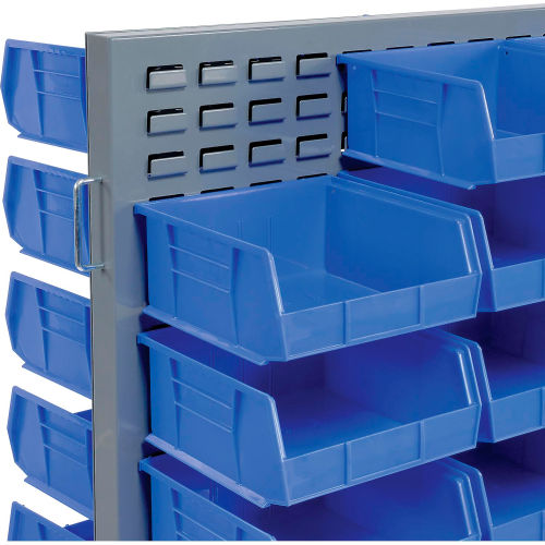 Global Industrial™ Double Sided Mobile Floor Rack w/ 48(G) Blue Bins, 36W  x 25-1/2D x 55H