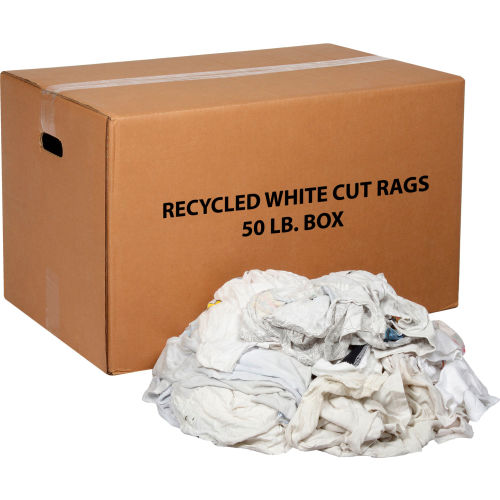 Global Industrial™ recyclé blancs chiffons coupés, boîte de 50
