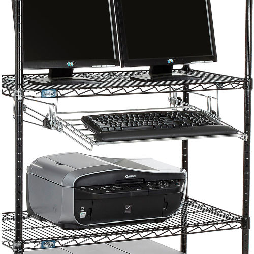 Nexel™ 4-Shelf Wire Computer LAN Workstation with Keyboard Tray, 36