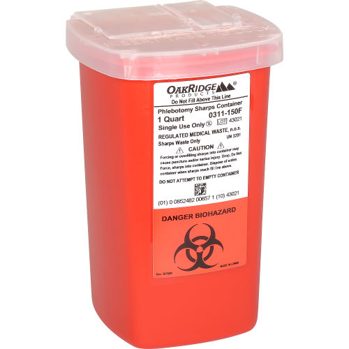 Oakridge Products 1 Quart Sharps Container w/ Flip Lid, Red