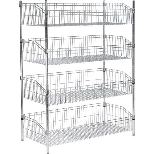 Nexel® 4 Shelf, Chrome Basket Wire Shelving Unit, Starter, 36