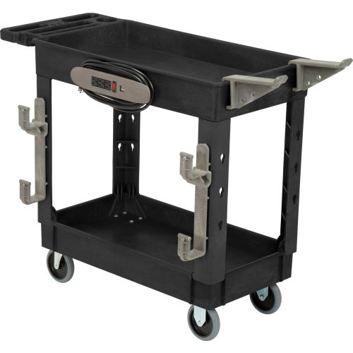 HUBERT® Black Plastic 3-Shelf Open Sided Utility Cart - 38 1/2L x 20 7/8W  x 36 5/8H