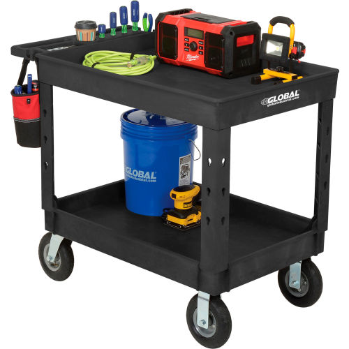 Uline Flat Shelf Utility Cart With Pneumatic Wheels In