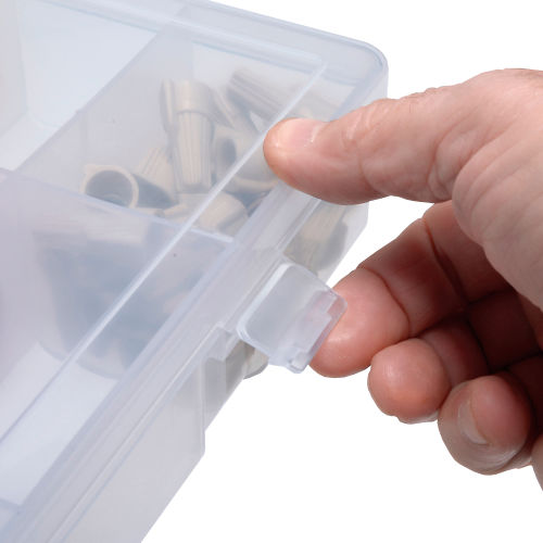 Durham Large Plastic Compartment Box LPADJ-CLEAR - Adjustable with 20  Dividers, 13-1/8x9x2-5/16 - Pkg Qty 5