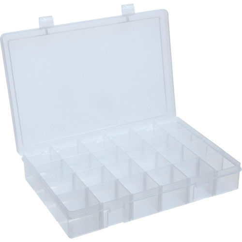 Grand compartiment plastique Durham Box LPADJ-CLEAR - Réglable avec 20  diviseurs, 13-1/8 x 9 x 2-5/16 - Qté par paquet : 5