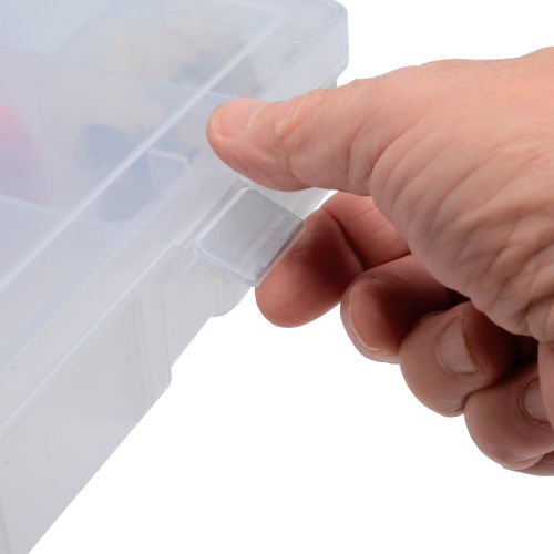 Durham Large Plastic Compartment Box LPADJ-CLEAR - Adjustable with 20  Dividers, 13-1/8x9x2-5/16 - Pkg Qty 5