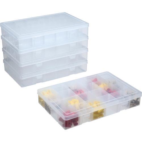 Durham Large Plastic Compartment Box LPADJ-CLEAR - Adjustable with 20  Dividers, 13-1/8x9x2-5/16 - Pkg Qty 5