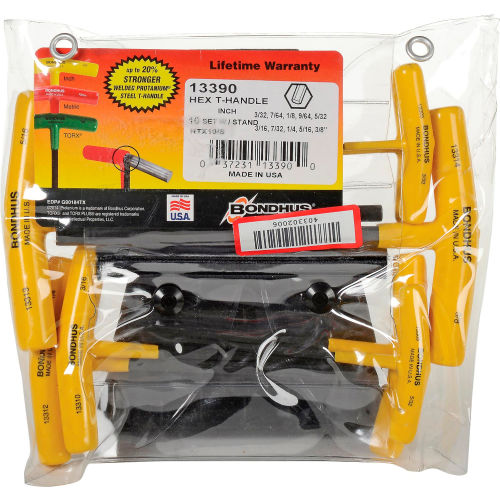 Bondhus 13390 Set 10 Graduated Length Hex T handles 3 32