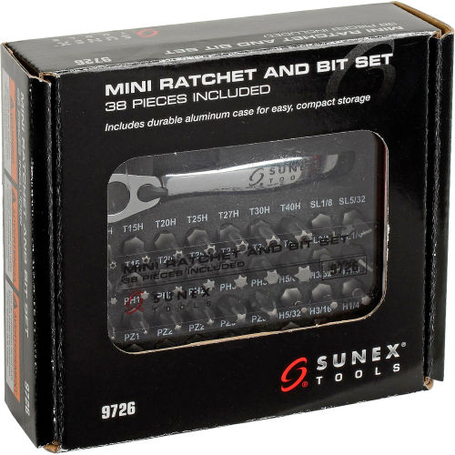 Sunex Tools 9726 38 PC. Mini Ratchet & Bit Set W/ Aluminum Case